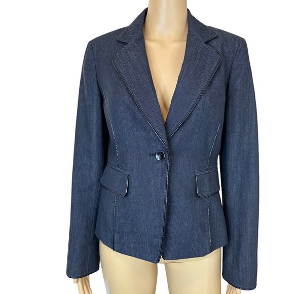 Nine West Women Blazer Size 6 Spark Black Lined Collared A Buttons Slit Cotton - Picture 1 of 16
